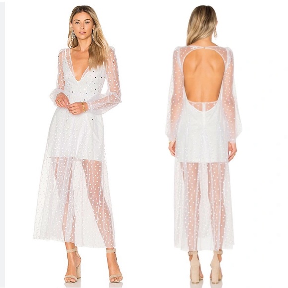 For Love & Lemons All That Glitters Maxi Dress in White NWT